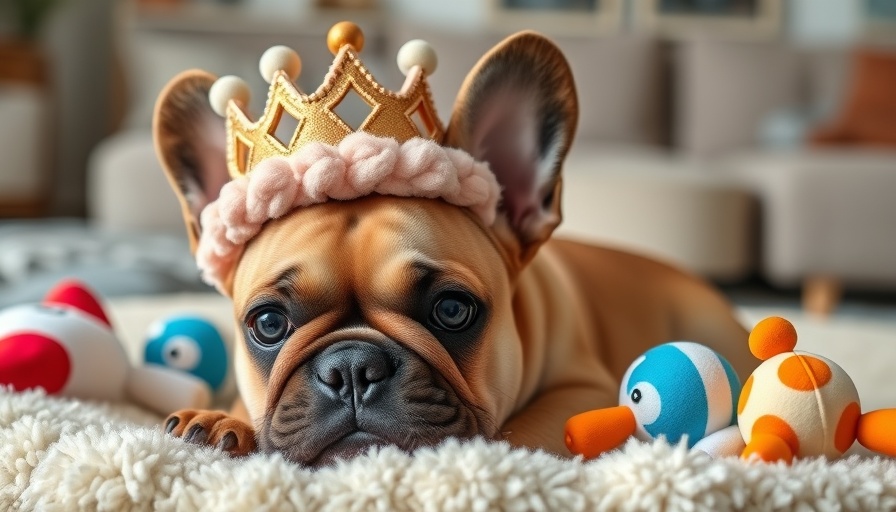 Adorable dog influencer crowned and playing in cozy setting.