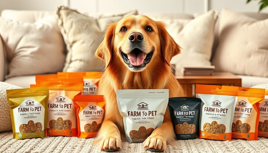 Golden retriever with 'Farm to Pet' healthy treats, Brand Ambassador Programs for Healthy Pet Treats.