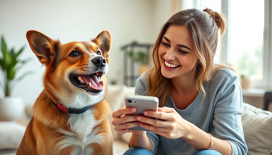 AI in Pet Care: Woman with dog using phone for telehealth.