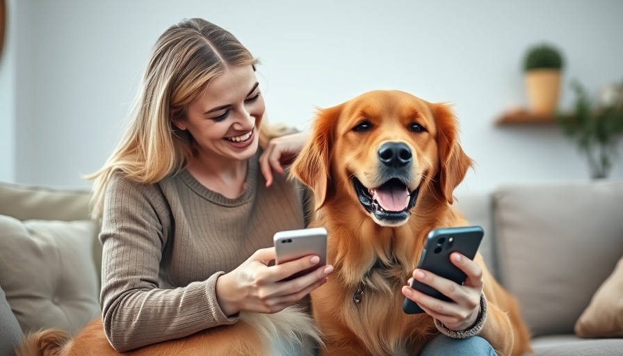 AI innovations in pet care: Woman and dog with smartphone