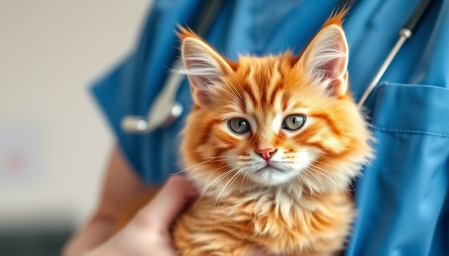 Fluffy orange cat with veterinarian, microchipping for cats.