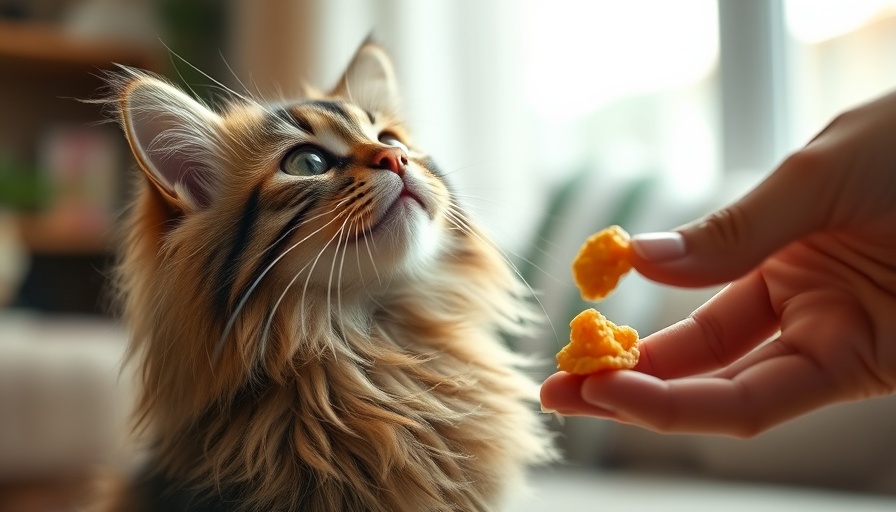 Fluffy cat receiving a treat, clicker training for cats