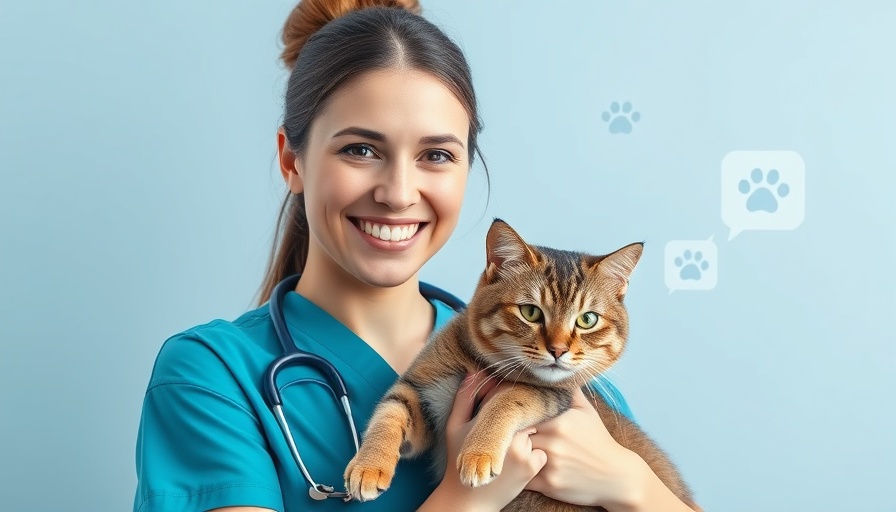 Veterinarian with cat discussing cat tail biting remedies.