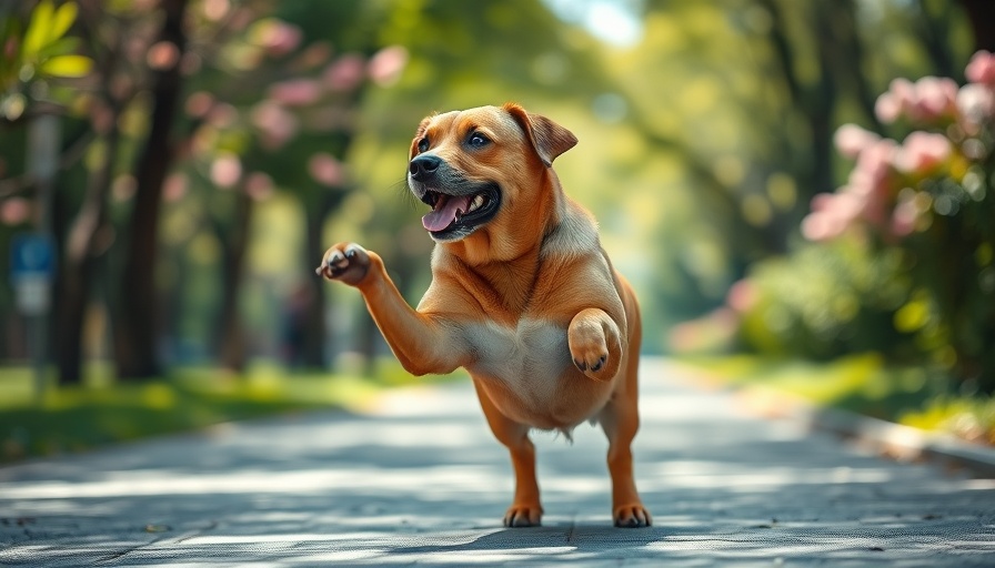 Brown dog stretching playfully in a park. Why do dogs stretch when they see you?