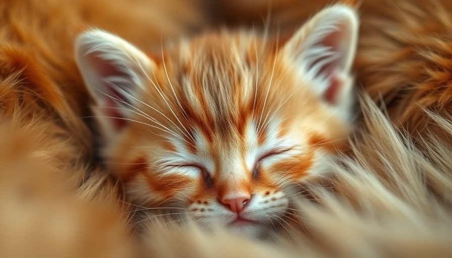 Tiny ginger kitten nestled in fur, eyes half-closed in warmth, caring for newborn kittens.