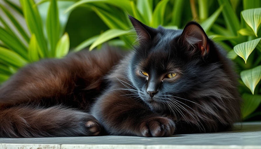 Fluffy black cat resting outdoors, Cats of the Week Winners.