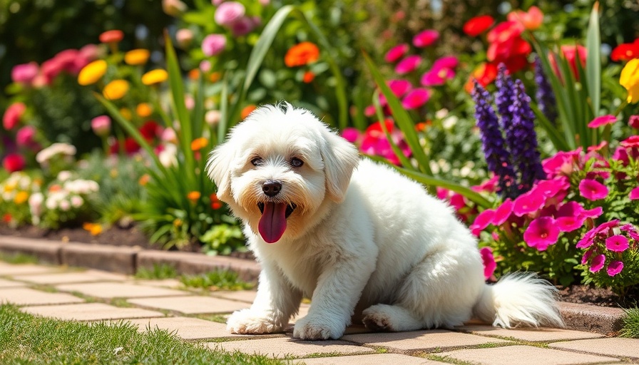 Fluffy dog in garden; context for Aloe Vera Poisoning in Dogs.