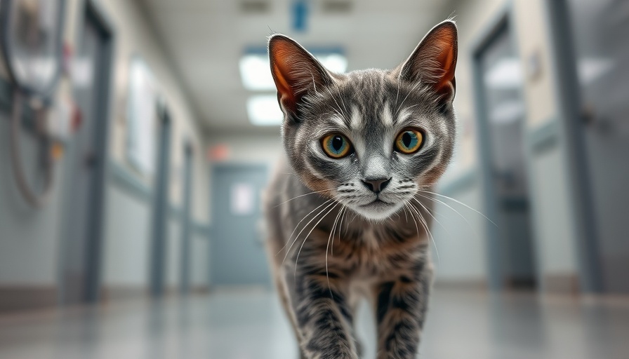 Grey cat on vet table highlighting hidden health issues in cats.
