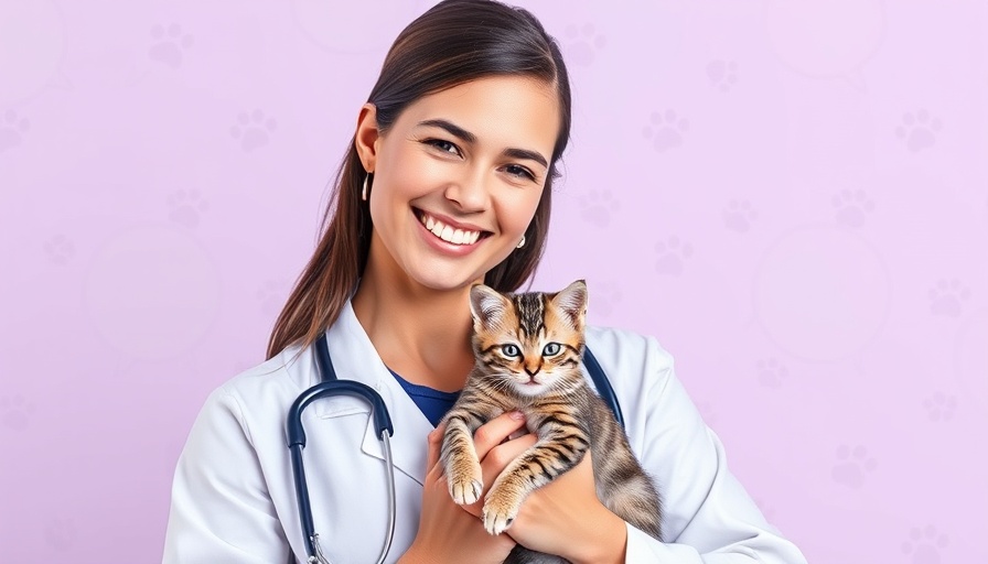Veterinarian with kitten discussing cat litter box management.