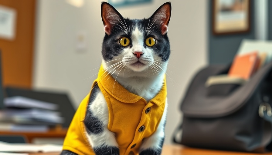 Huddersfield Train Station Cats: feline in yellow vest.