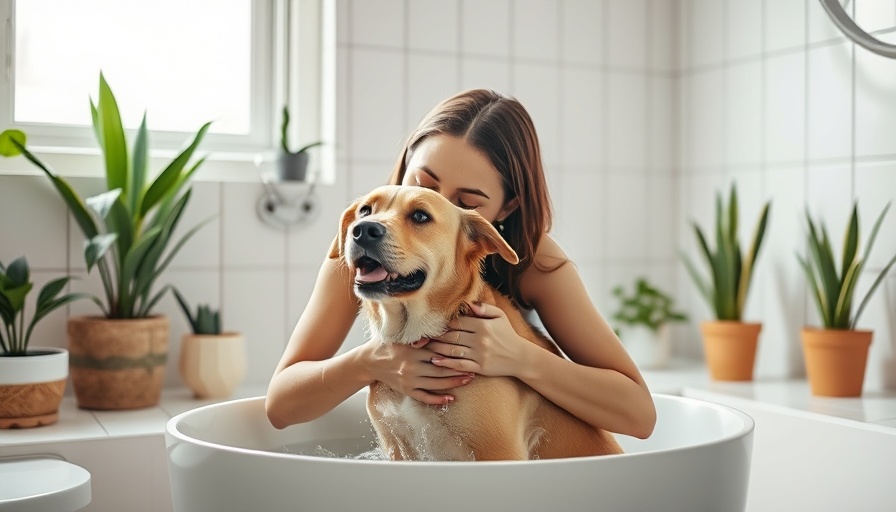 Gentle woman bathing dog in a modern setting; how often should I bathe my dog.