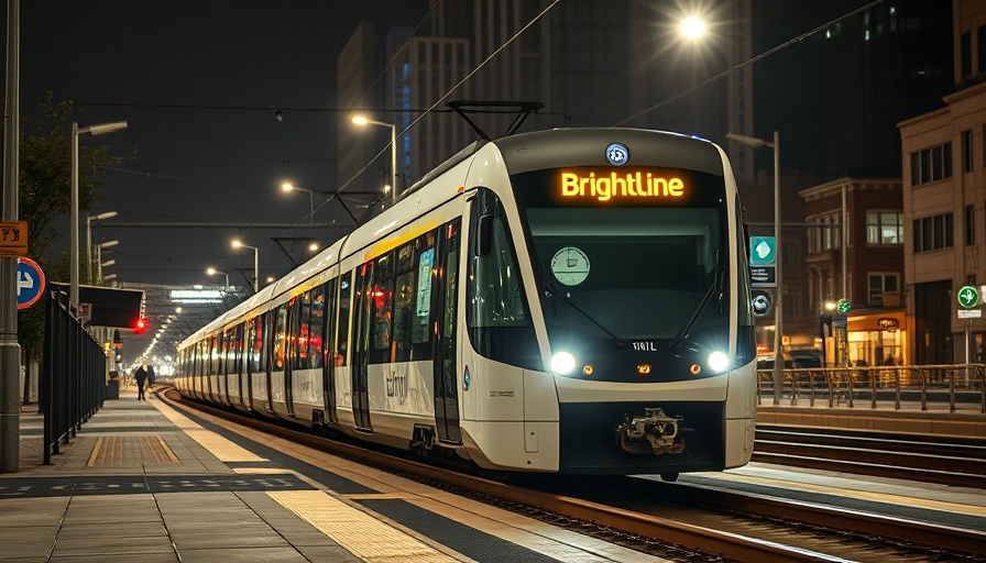 Brightline train night view in Pompano Beach.