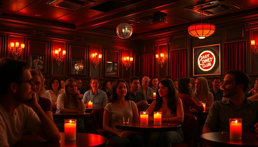 Audience at a Miami comedy show in a dimly lit club.