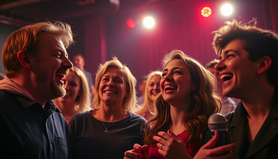 Friends enjoying a Miami comedy show in a lively club.