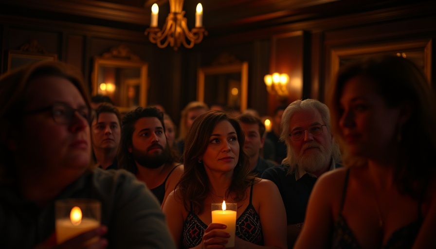 Cozy comedy show audience in Miami on Valentine's Day night.