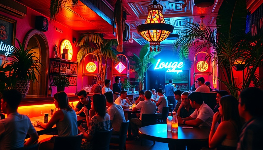 Miami Comedy Weekend lounge with vibrant neon lighting
