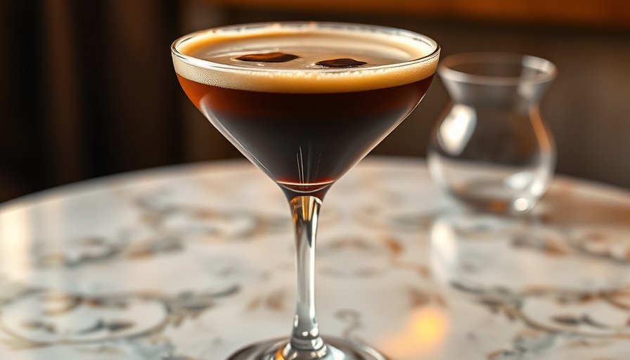 Elegant espresso martini on marble table, best espresso martini recipe.