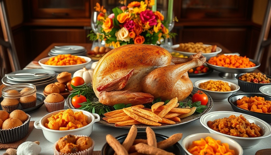 Thanksgiving in South Florida 2024: Festive feast on a wooden table.