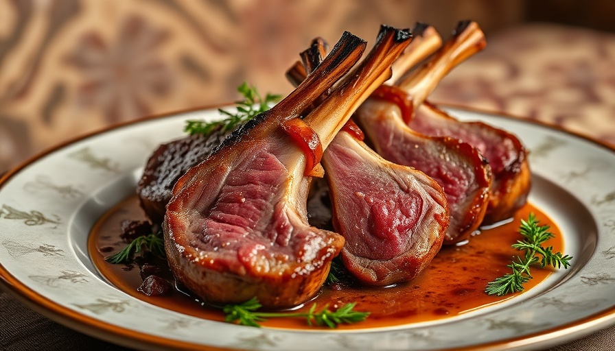 Gourmet lamb chops elegantly plated in a fine dining setting.