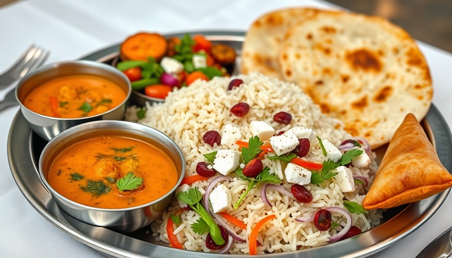 Bombay Darbar Miami Indian Thali with curry, naan, and salad