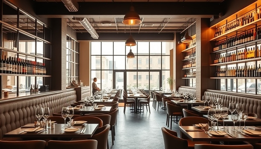 Chic modern Miami restaurant interior with tables set for dining.