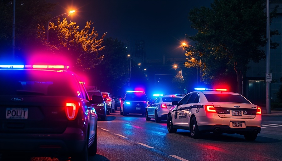 Police vehicles at night scene of Hialeah UPS facility shooting