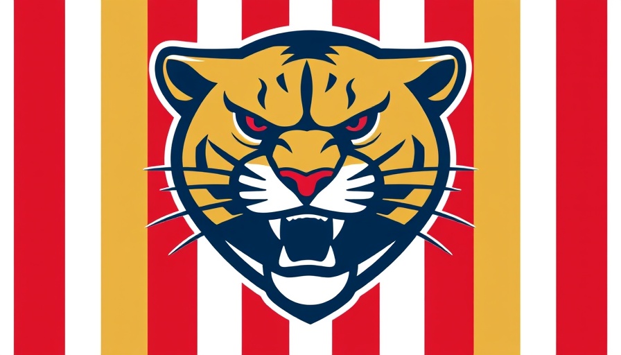 Florida Panthers logo featuring a gold panther head on a red, gold, and white background.