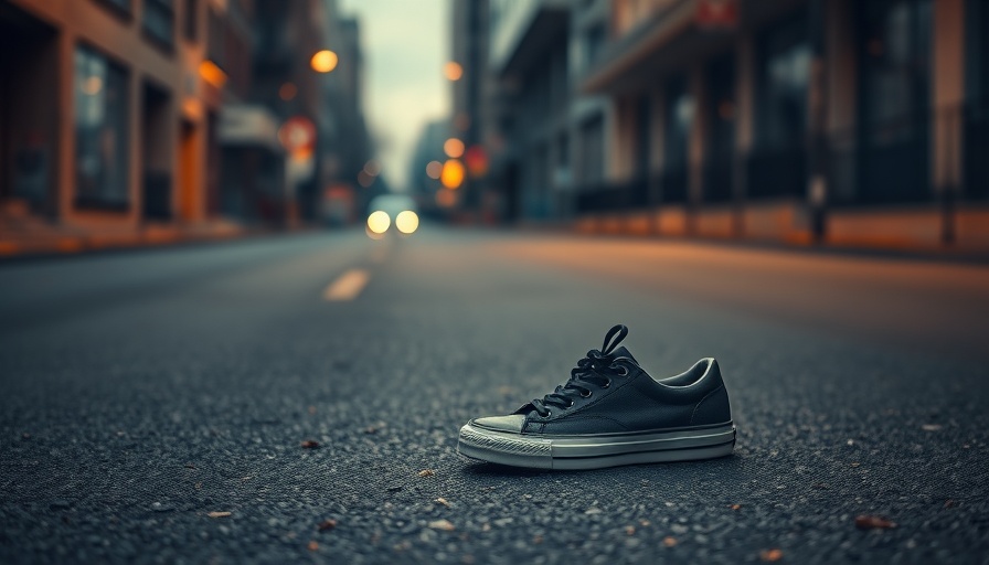 Lonely sneaker on dimly lit NW Miami-Dade street, pedestrian fatality.