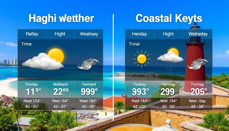 Sunday Sunshine and Storms weather forecast with split temperatures and conditions.
