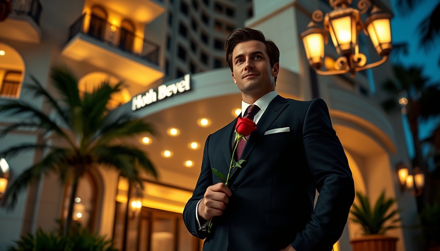 Distinguished man outside hotel entrance in Miami at night