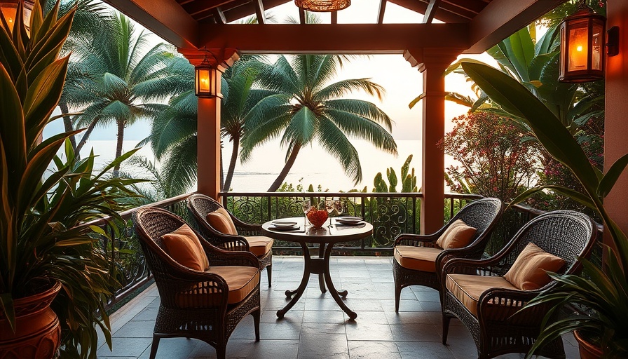 Outdoor patio set for brunch with tropical views in Miami