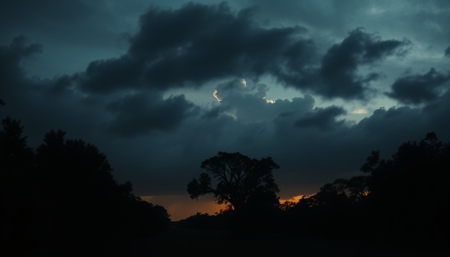 Big Cypress dark skies with glowing horizon and trees at night.