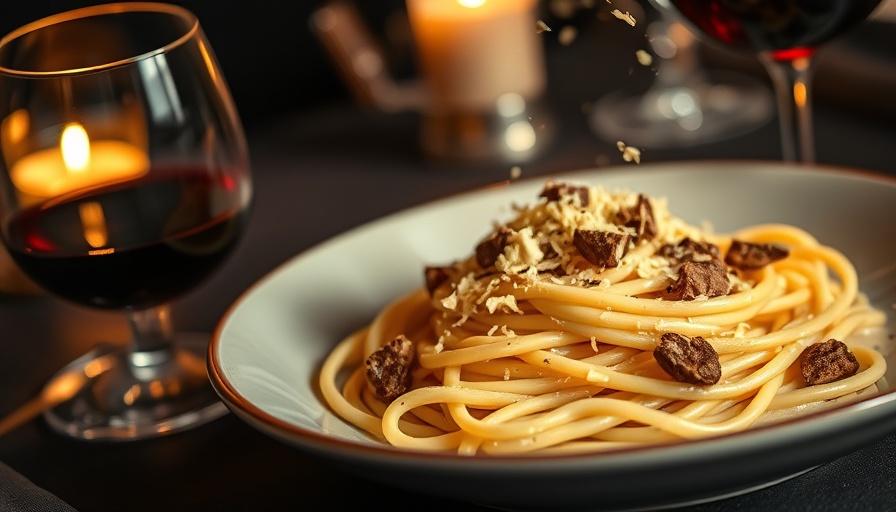 Luxurious truffle pasta and red wine at Italian Steakhouse Miami.