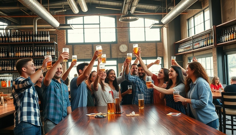 Lively group celebrating at a Wynwood brewery.