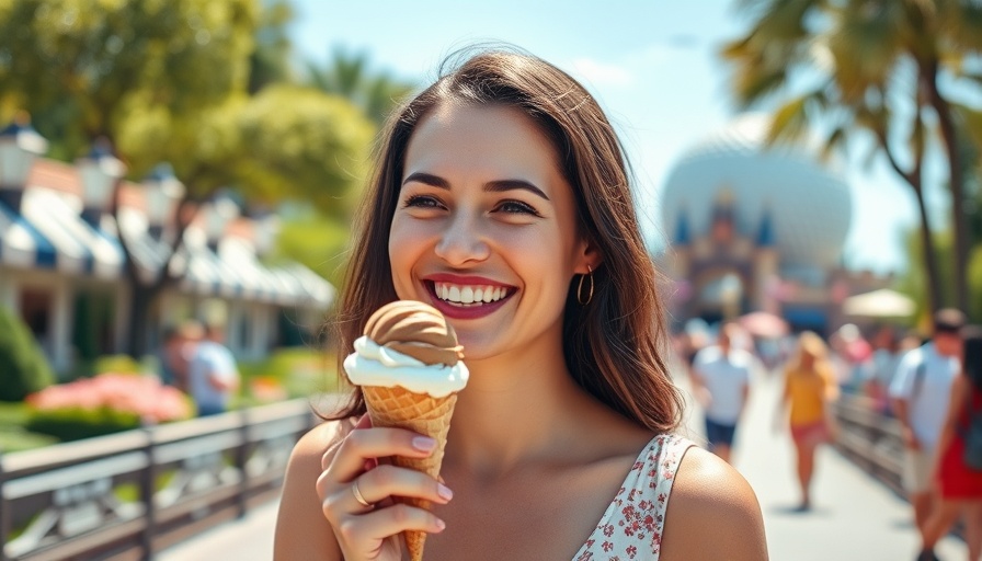 Woman enjoying EPCOT food experience with ice cream cone.