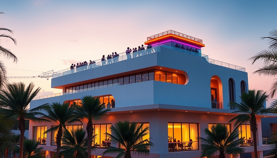 Juvia Rooftop Restaurant in Miami with vibrant neon lighting