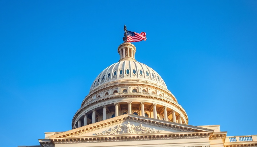 US Capitol dome with American flag, symbolizing government.