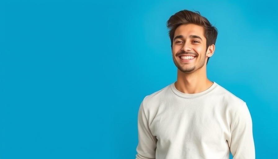 Casually dressed young man smiling, AI and the Future of Work theme.