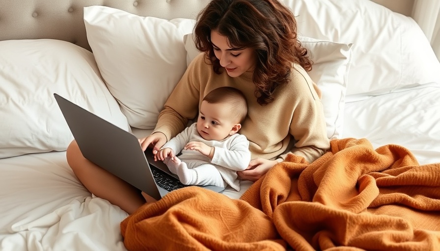 Mother and baby with laptop for affordable baby registry items