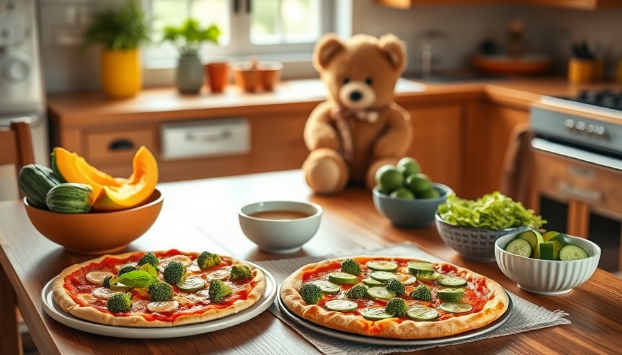 Cozy kitchen scene with healthy meal options and playful decor.