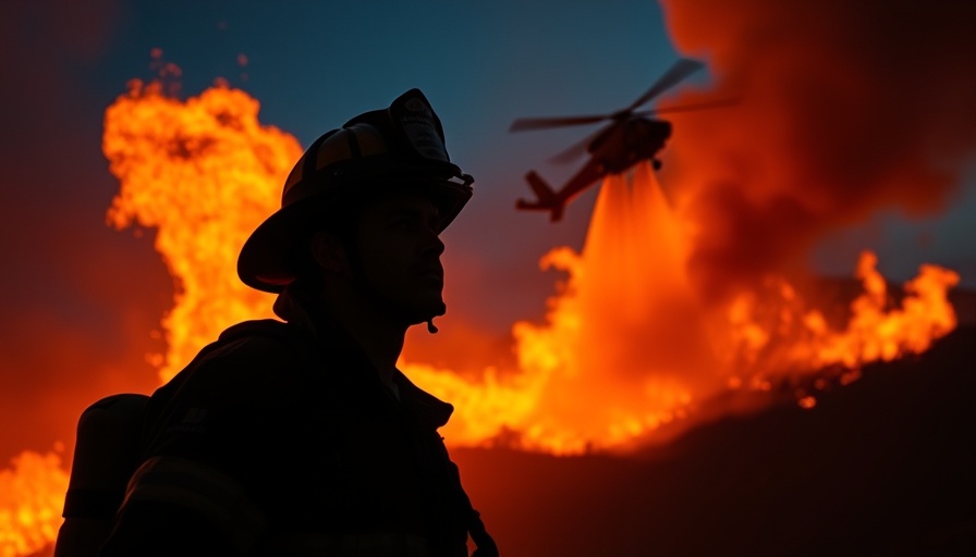 Silhouetted firefighter battling hillside blaze; AI-generated evidence in arson cases