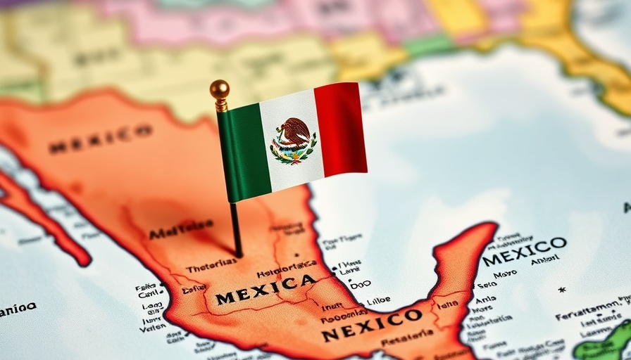Map showing Mexico with a flag pin; focus on AI regulation.