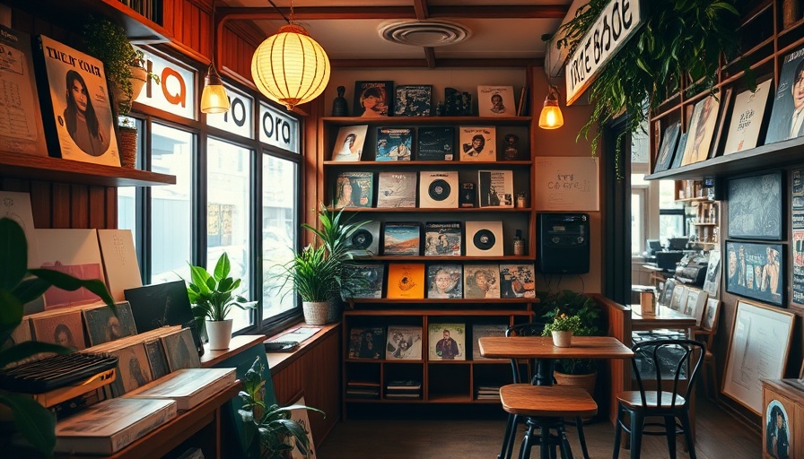 Warm interior of Japan's jazz kissa with vinyl records and wooden decor.