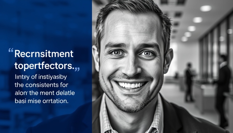Motivational quote about consistency with a grayscale portrait in office setting.