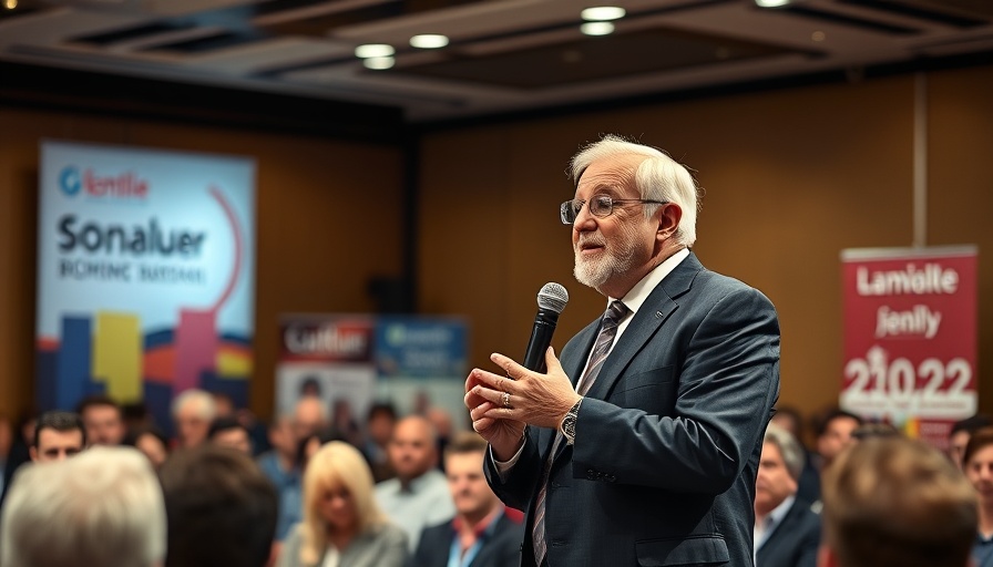 Elderly speaker at AI hiring trends conference for veterans.