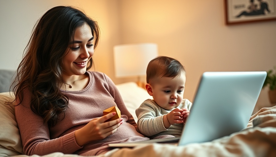 Mother and baby exploring affordable baby registry items online.