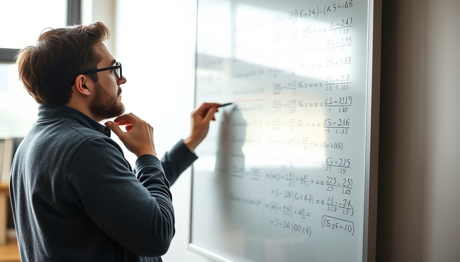 Mathematician working on AI collaboration equations on whiteboard.