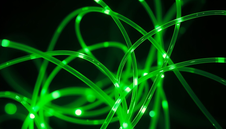 Fiber optic cables emit green light, illustrating fiber internet networks.