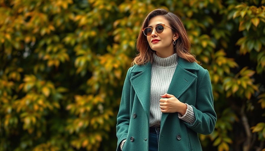 Stylish fall fashion trends Omaha with green coat outdoors.