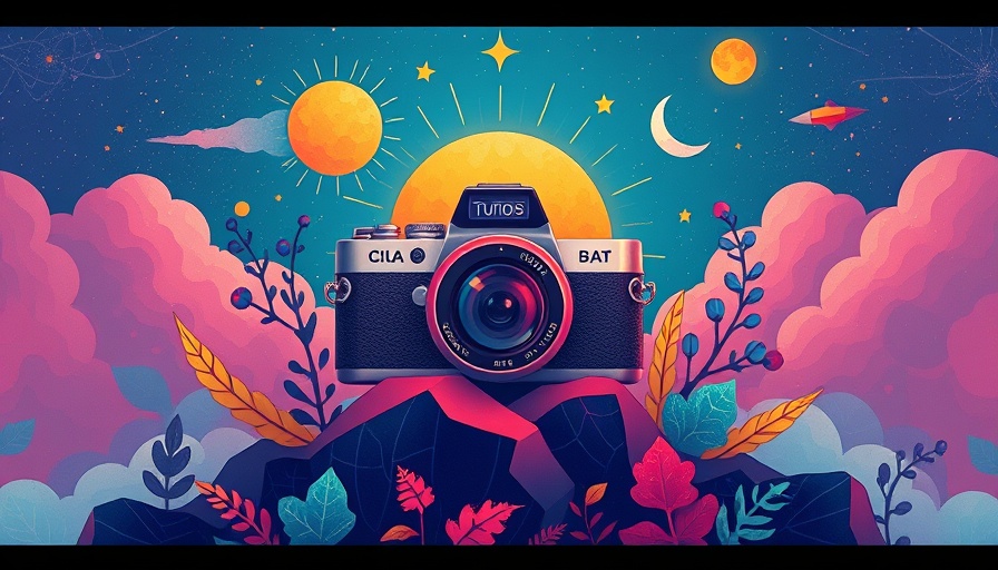 Stylized digital illustration for Starlink Kenya Internet Access, featuring camera and celestial symbols.